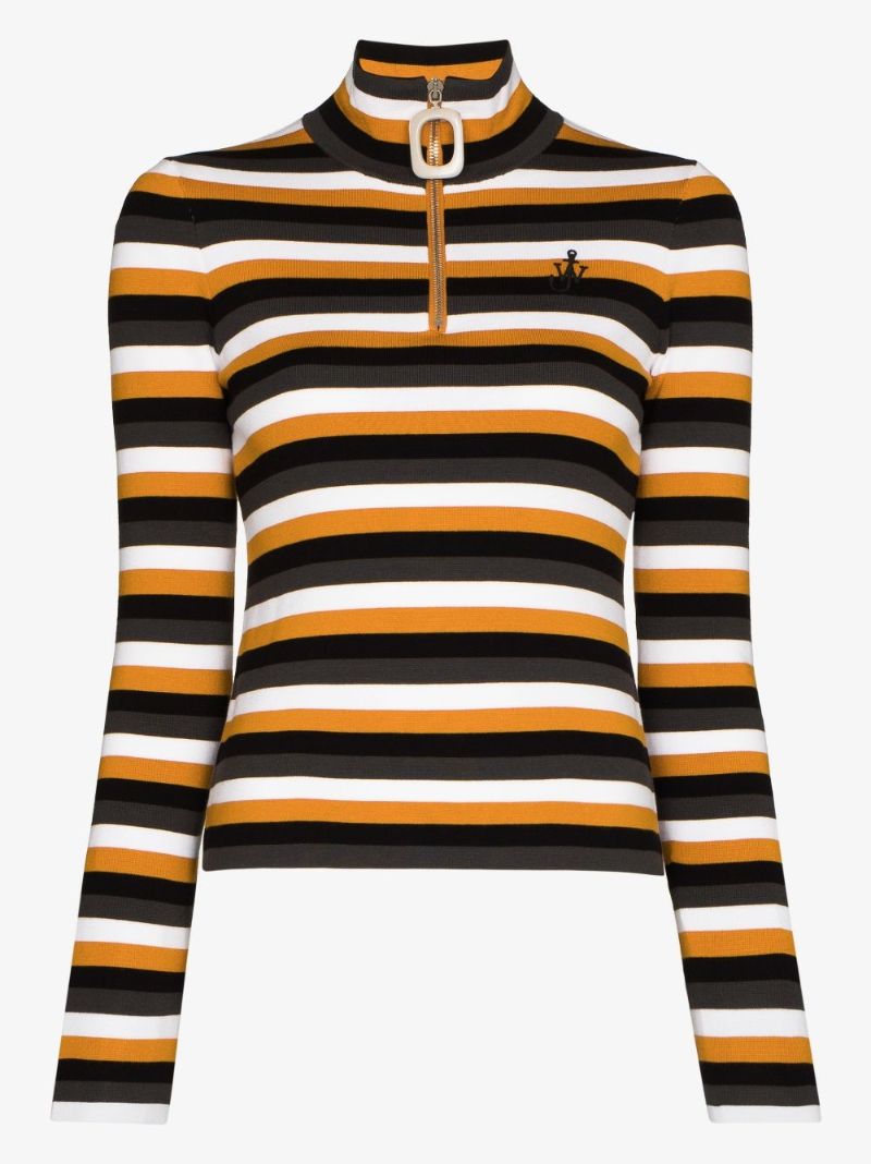 Stripe-pattern High-neck Jumper