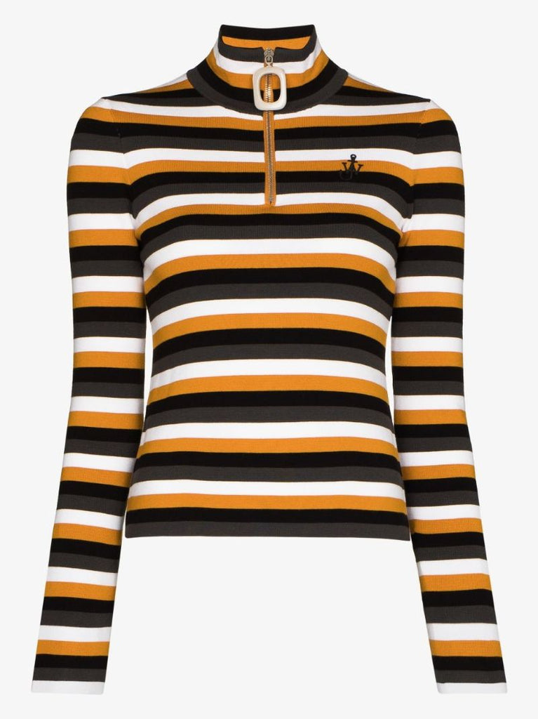 Stripe-pattern High-neck Jumper