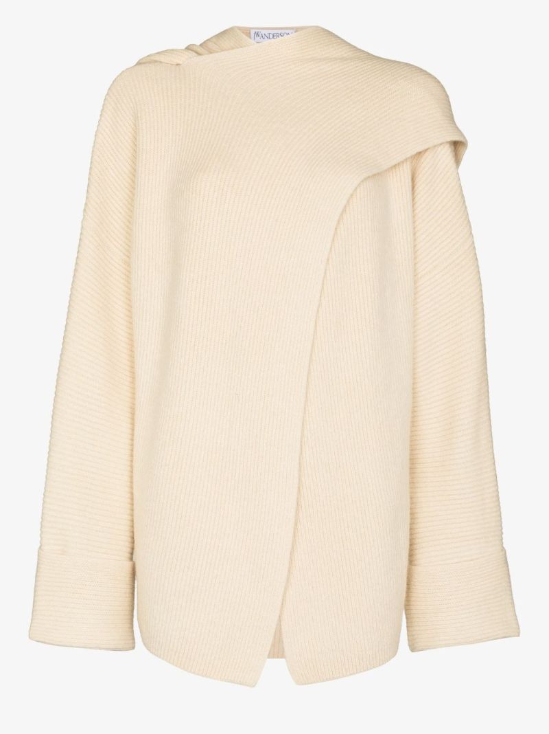 Ribbed-knit Draped Cardigan