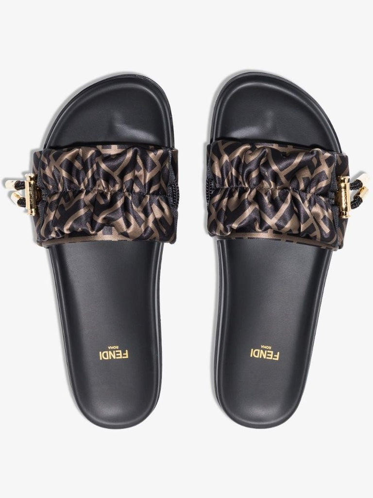 Brown Ff Vertigo Satin Slides