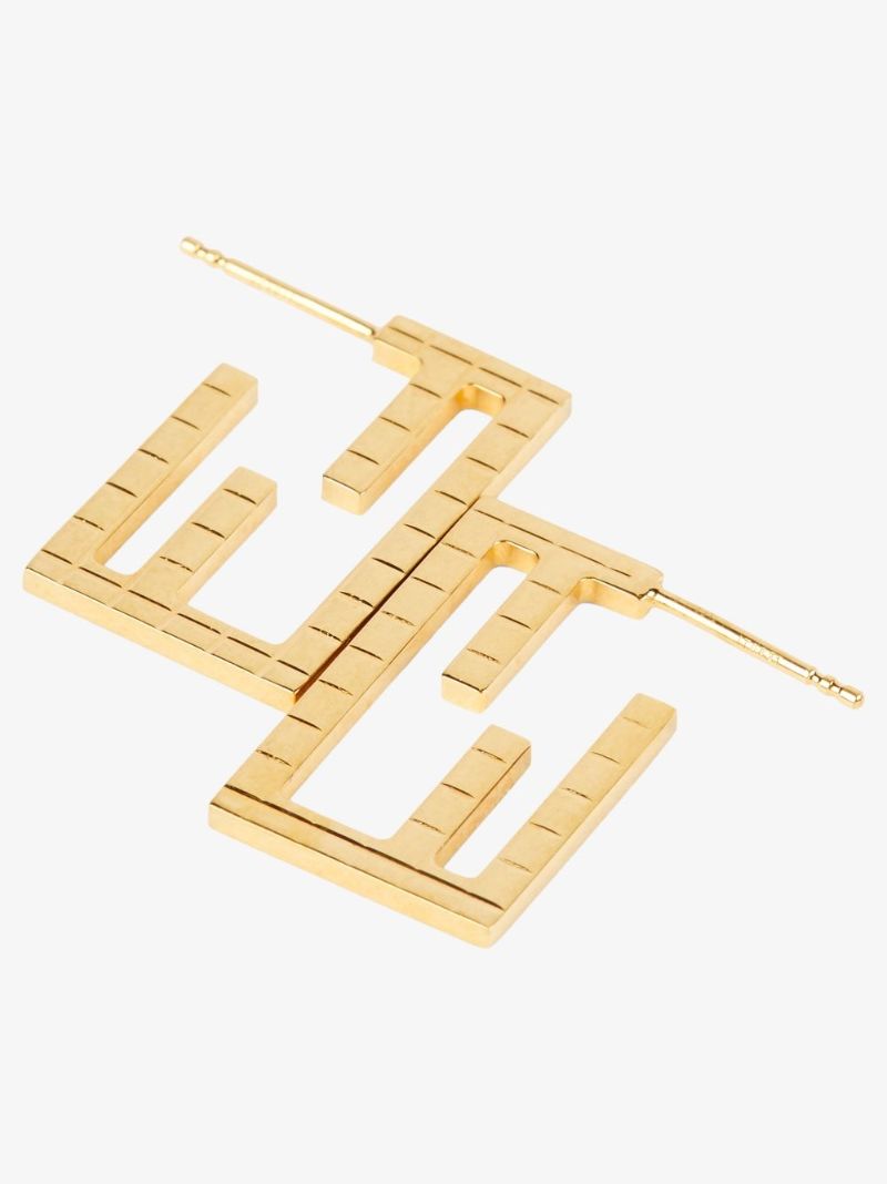 Gold Tone Textured Logo Earrings