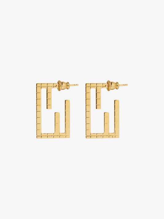 Gold Tone Textured Logo Earrings