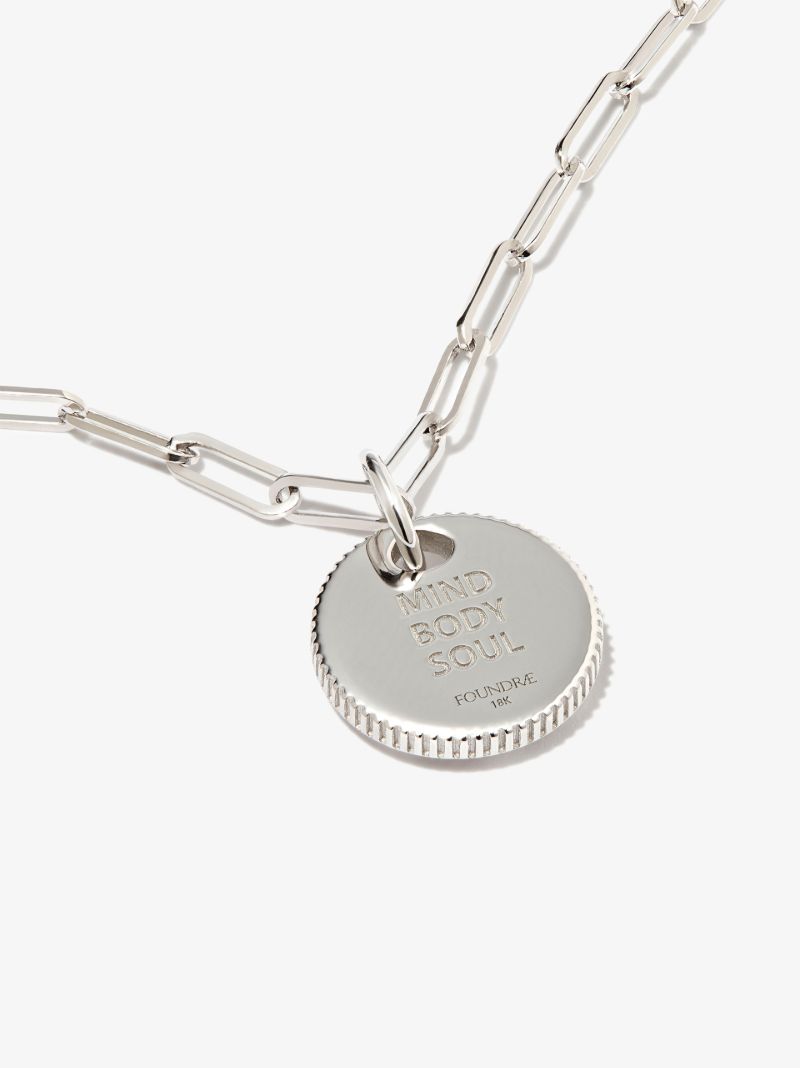 18k White Gold Mind Body Soul Super Fine Clip Chain Necklace