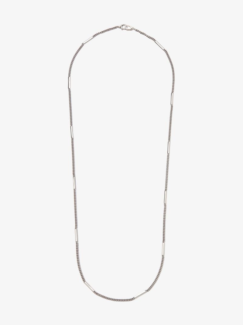 18k White Gold Station Curb Chain Necklace