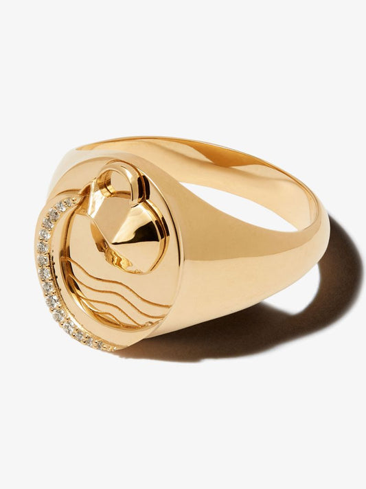 18k Yellow Gold Aquarius Diamond Signet Ring