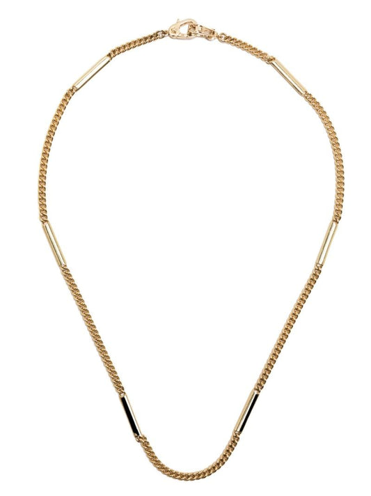 18k Yellow Gold Sister Hook Station Curb Chain Necklace