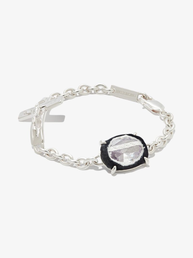 Sterling Silver Crucifix Cubic Zirconia Bracelet