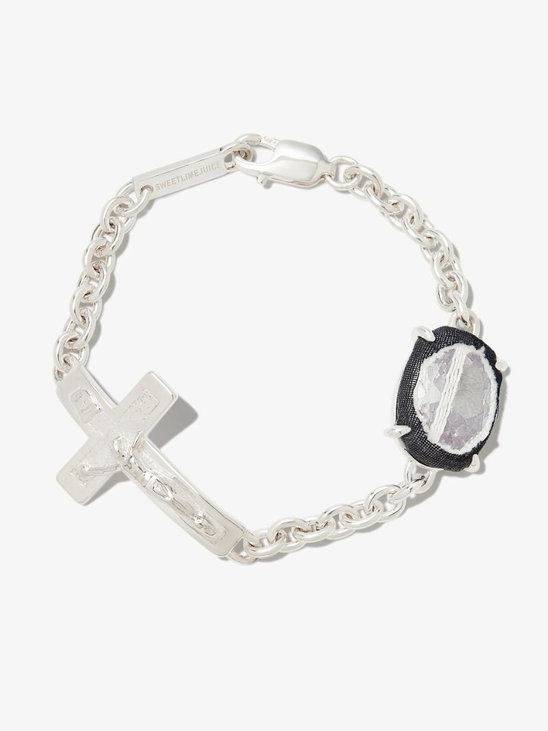 Sterling Silver Crucifix Cubic Zirconia Bracelet