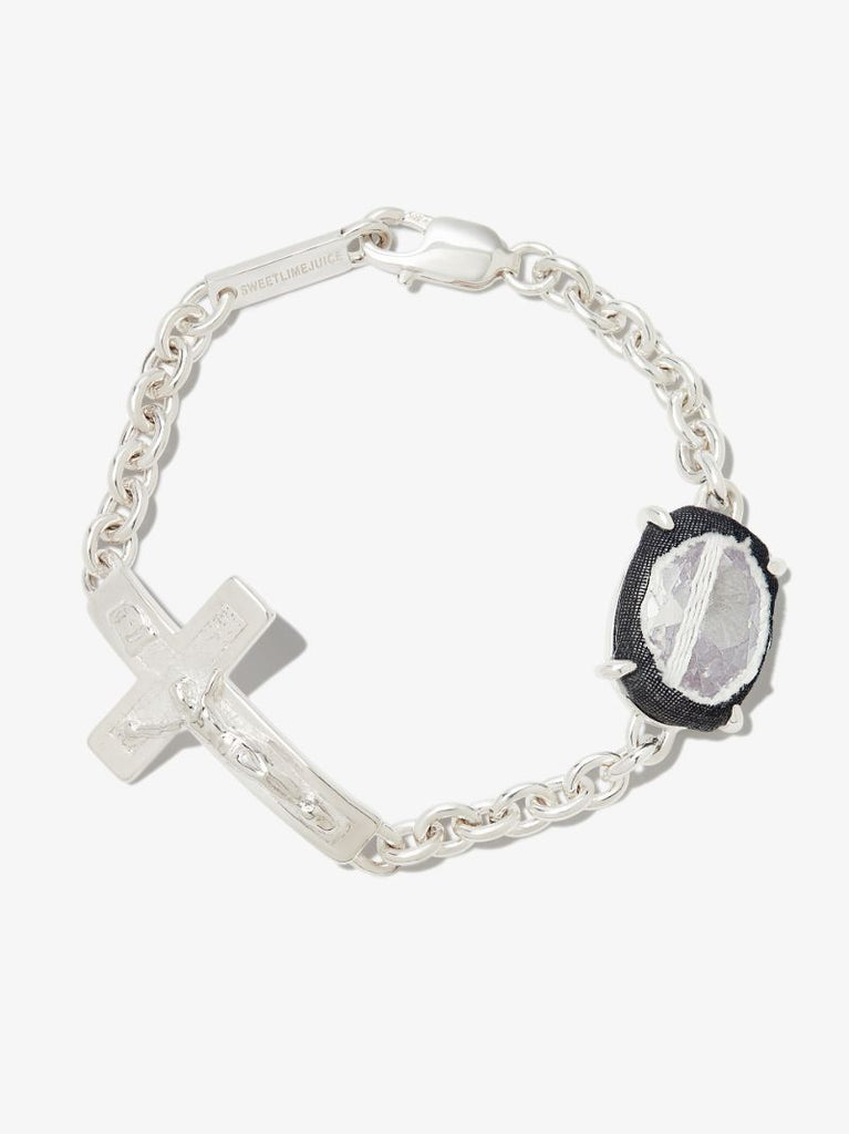 Sterling Silver Crucifix Cubic Zirconia Bracelet