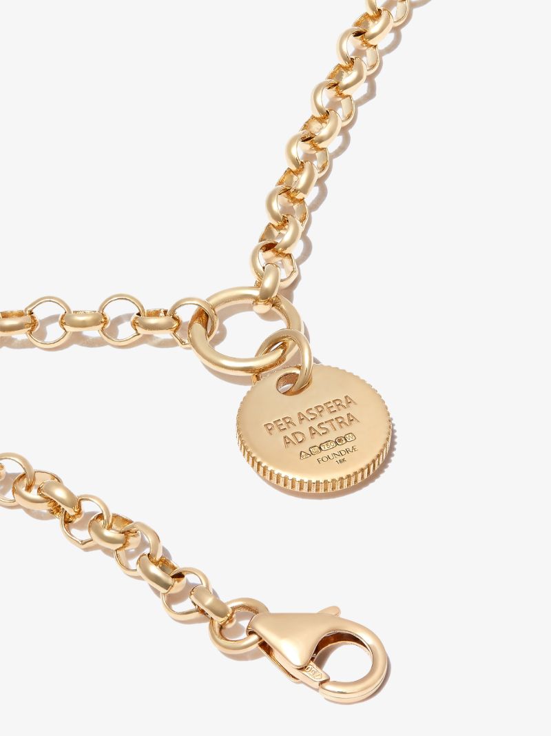 18k Yellow Gold Crescent Star Medium Belcher Chain Bracelet