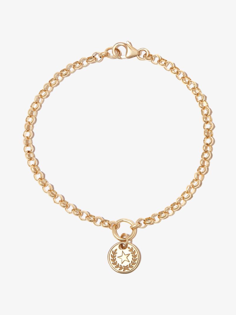 18k Yellow Gold Crescent Star Medium Belcher Chain Bracelet