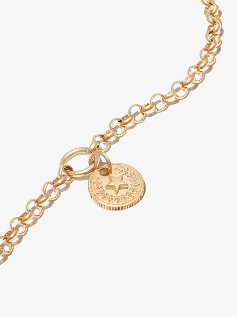 18k Yellow Gold Crescent Star Medium Belcher Chain Bracelet