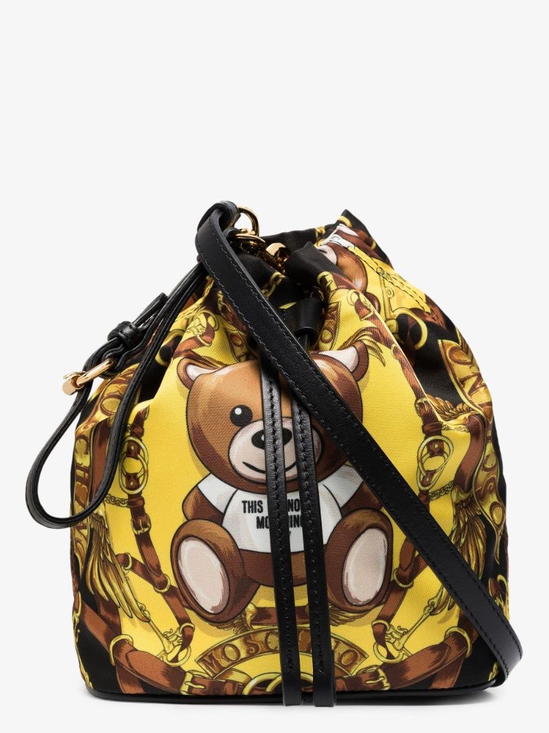 Yellow Teddy Bear Print Mini Bucket Bag