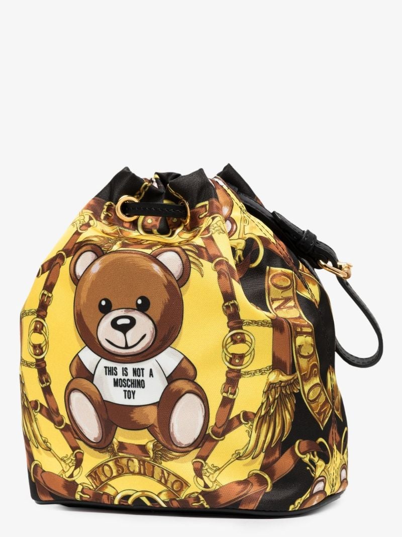 Yellow Teddy Bear Print Mini Bucket Bag