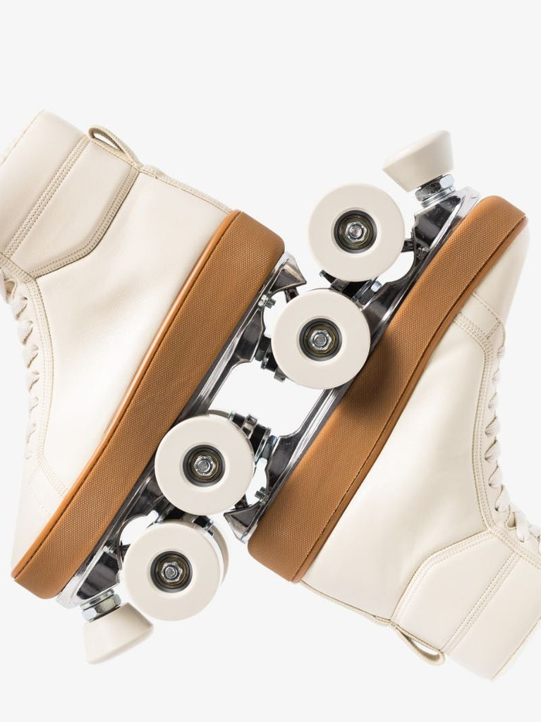 Cream Quilted Leather Roller Skate Sneakers