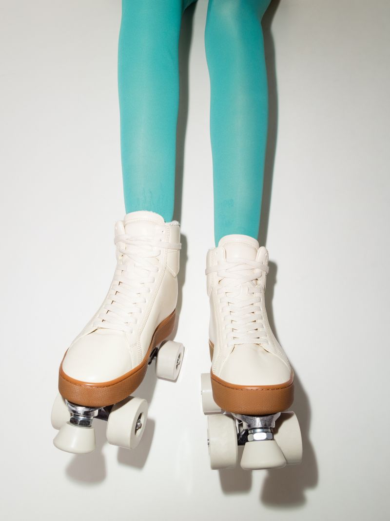 Cream Quilted Leather Roller Skate Sneakers