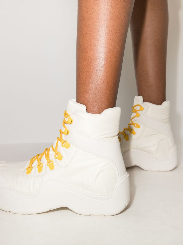 White Puddle Leather Ankle Boots