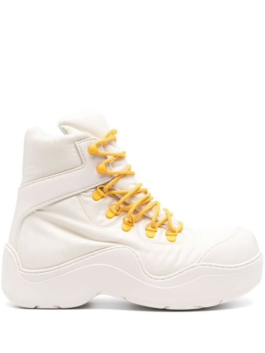 White Puddle Leather Ankle Boots