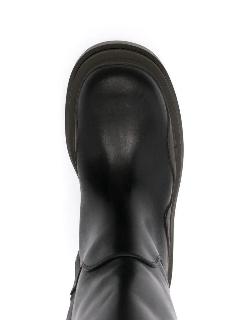 Black Tire Knee-high Leather Boots