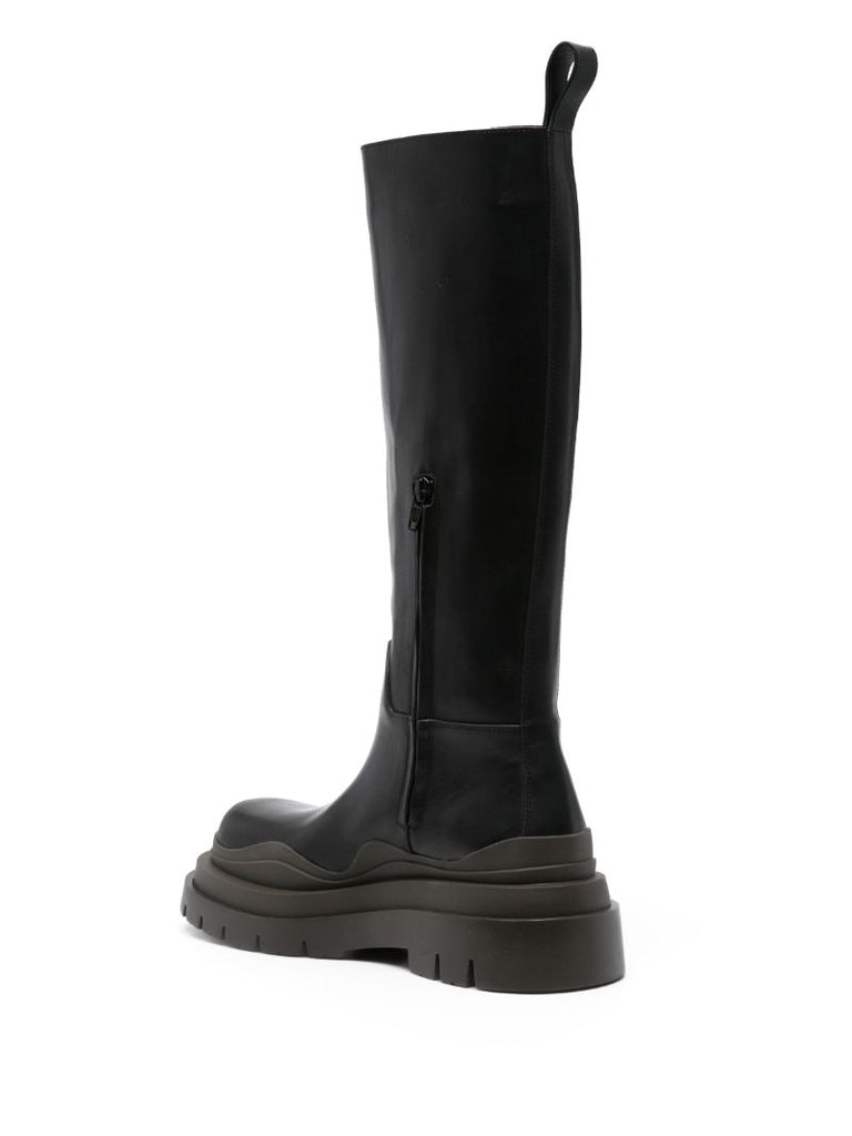 Black Tire Knee-high Leather Boots