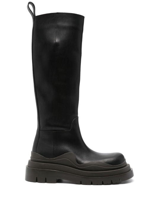 Black Tire Knee-high Leather Boots
