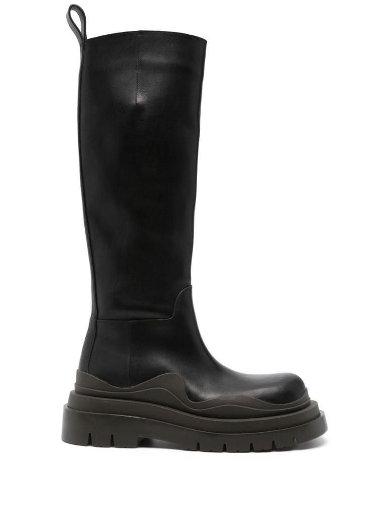 Black Tire Knee-high Leather Boots