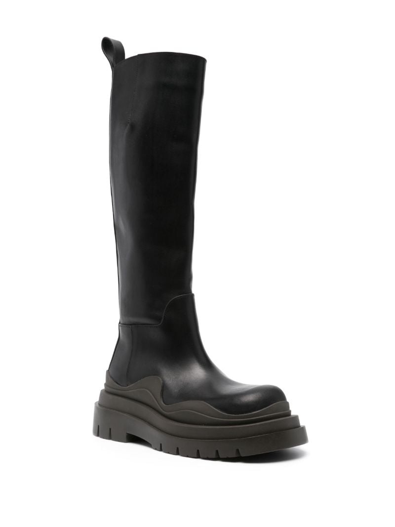 Black Tire Knee-high Leather Boots