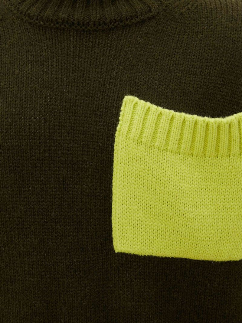 Green Contrast Pocket Sweater