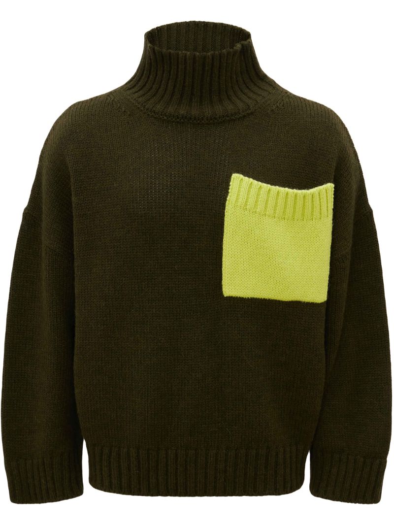 Green Contrast Pocket Sweater