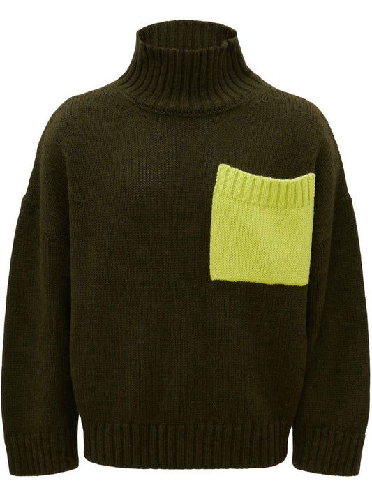 Green Contrast Pocket Sweater