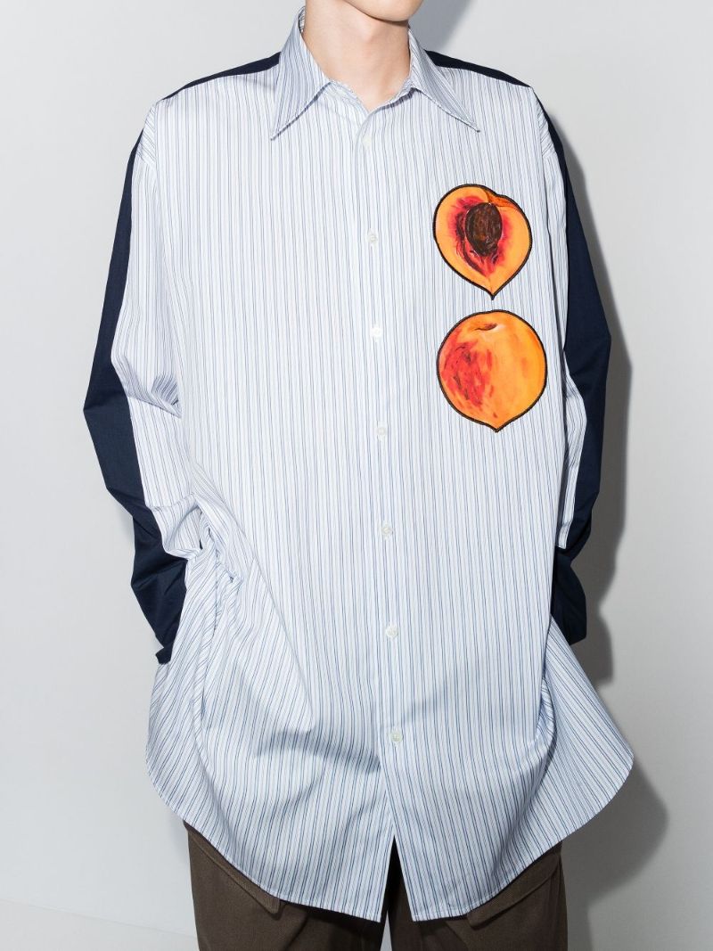 Peach Print Panelled Cotton Shirt