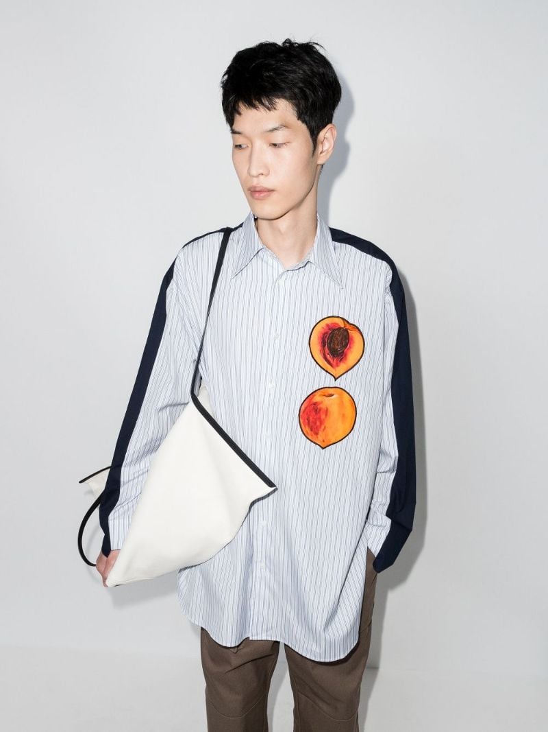 Peach Print Panelled Cotton Shirt