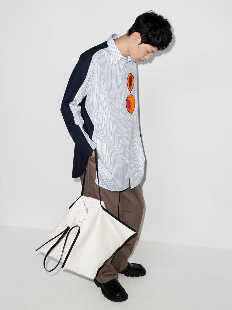 Peach Print Panelled Cotton Shirt