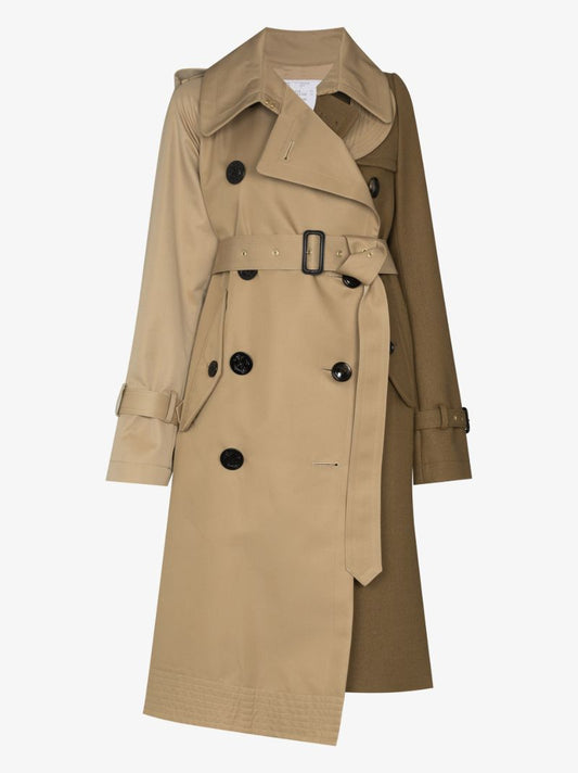 Two-tone Asymmetric Belted Trench Coat