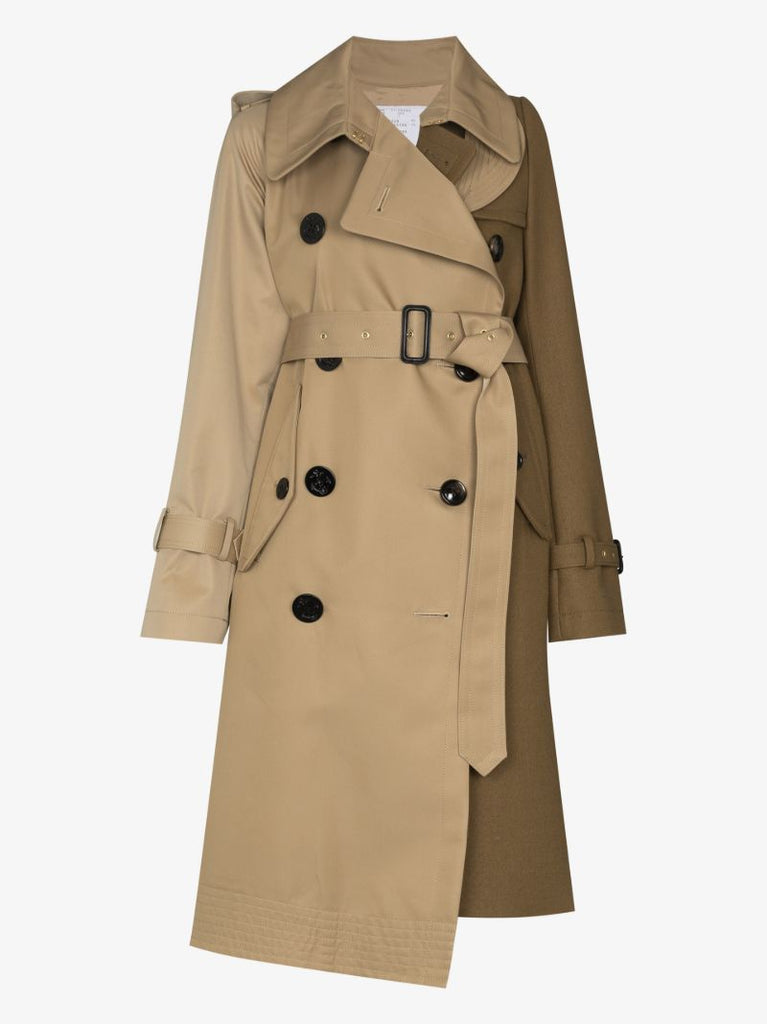 Two-tone Asymmetric Belted Trench Coat