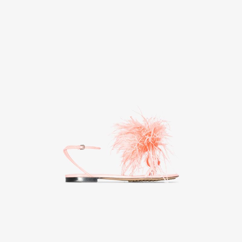 Pink Feather Dot Leather Sandals