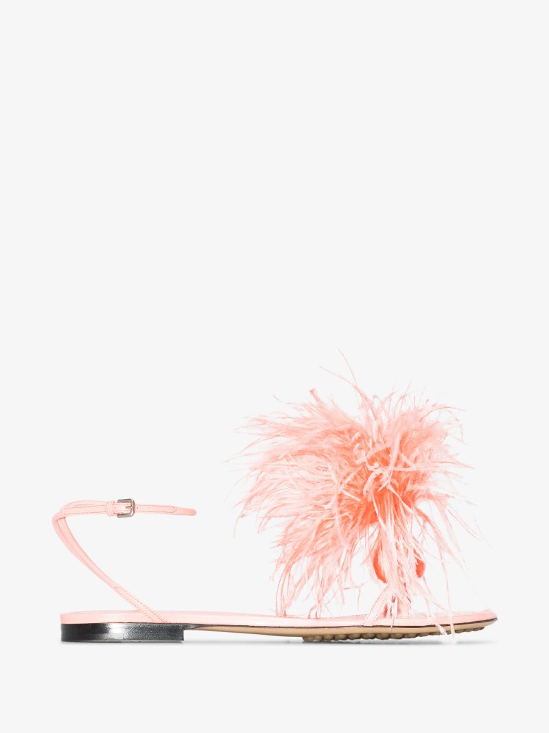 Pink Feather Dot Leather Sandals