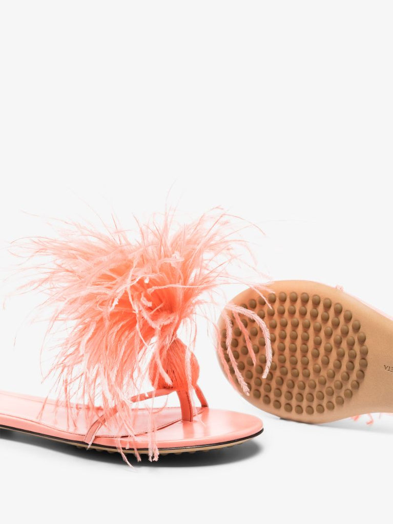 Pink Feather Dot Leather Sandals