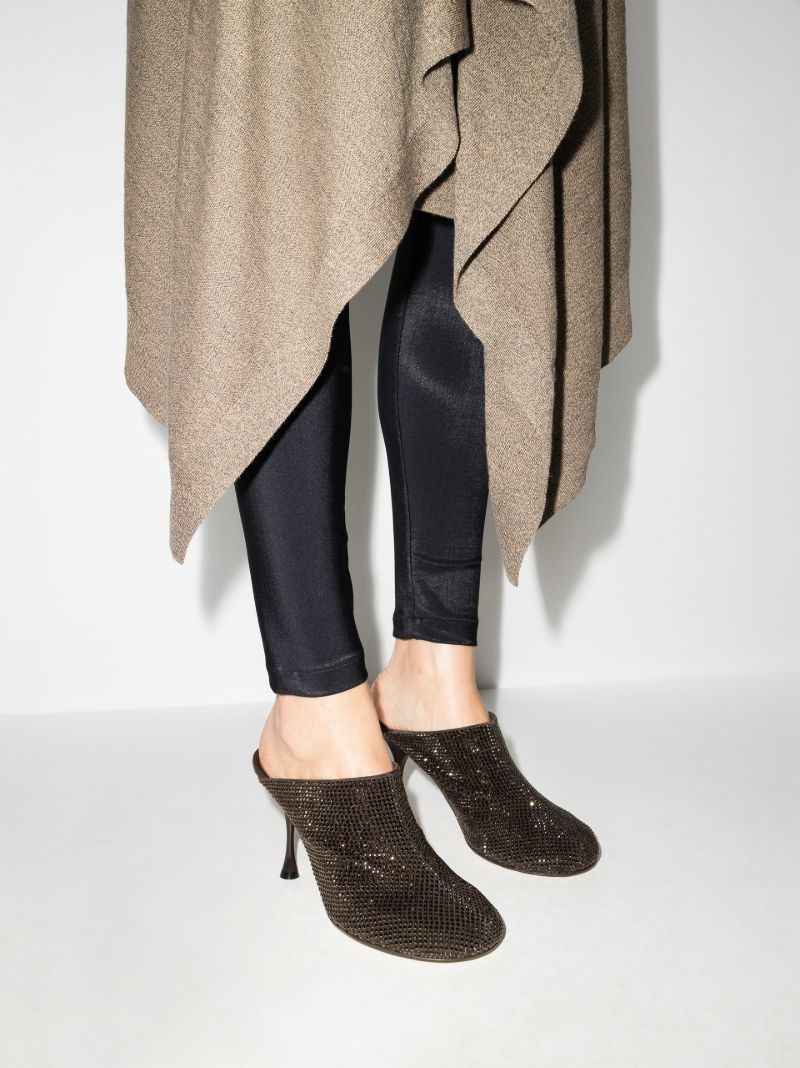 Brown Sparkle Dot Sock 90 Embellished Suede Mules