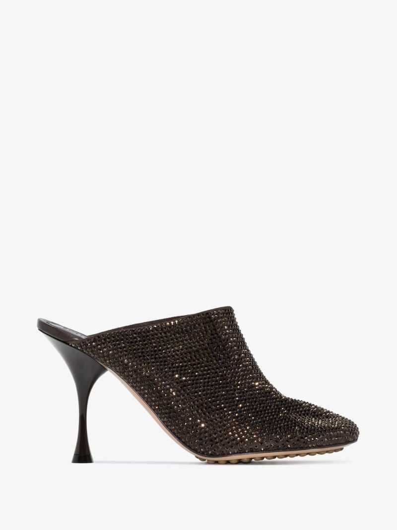 Brown Sparkle Dot Sock 90 Embellished Suede Mules