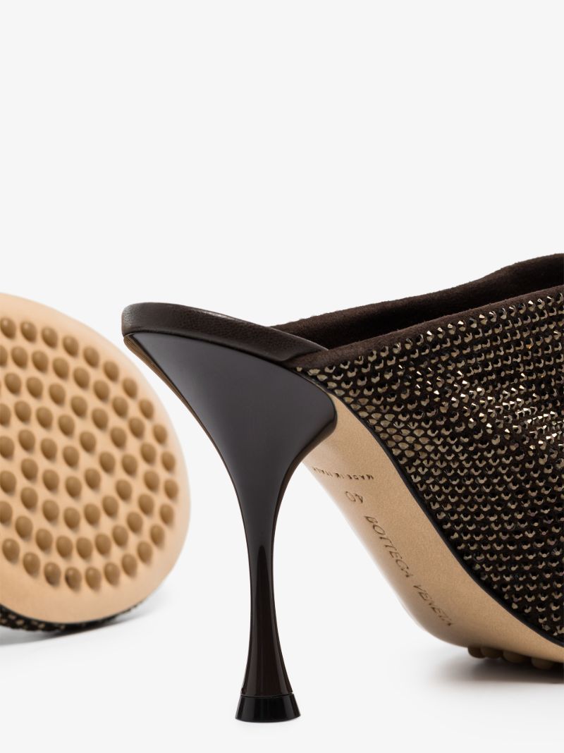 Brown Sparkle Dot Sock 90 Embellished Suede Mules