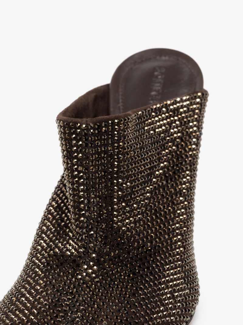 Brown Sparkle Dot Sock 90 Embellished Suede Mules