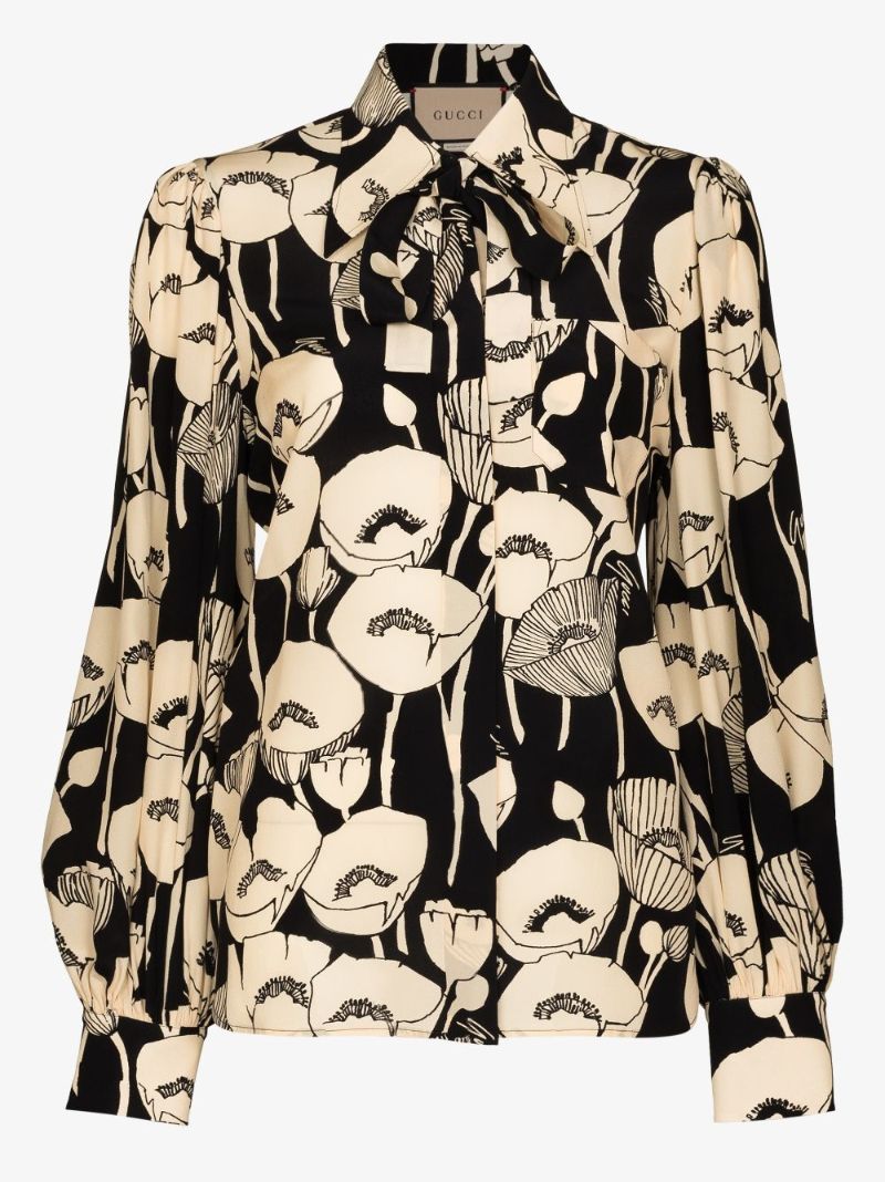Poppy Print Silk Blouse