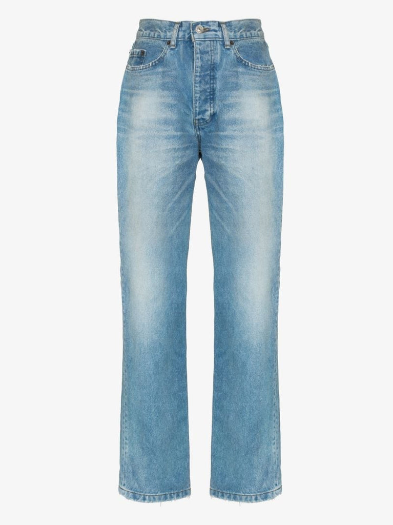 Bleu Distressed Straight-leg Jeans