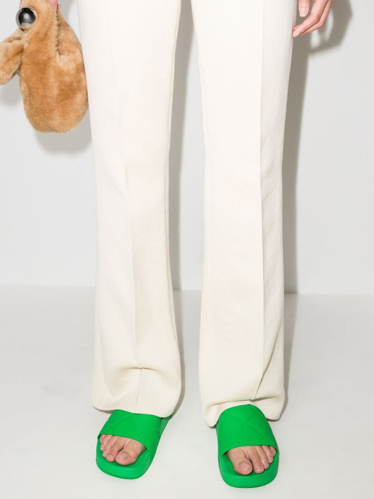 Green Quilted Rubber Slides