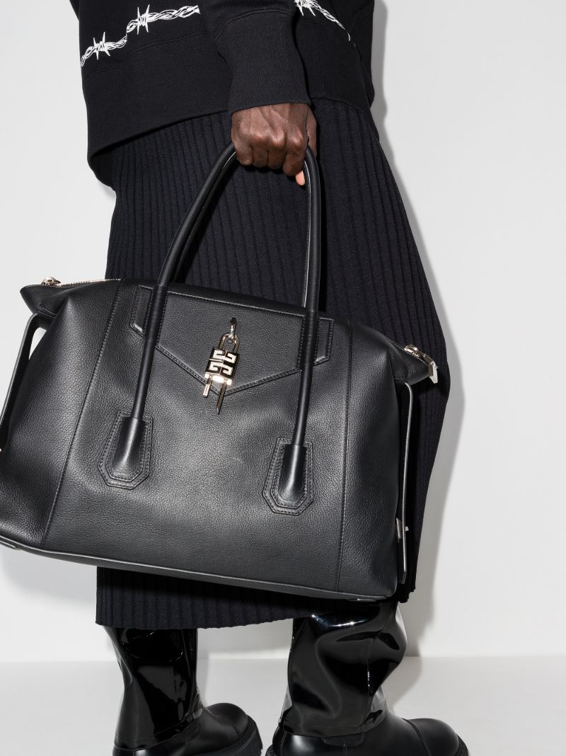 Black Antigona Lock Leather Tote Bag