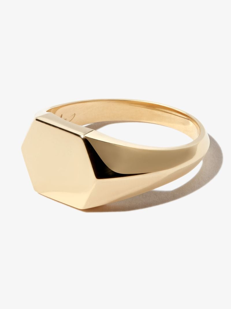 18k Yellow Gold Hex Knife Edge Signet Ring