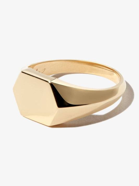 18k Yellow Gold Hex Knife Edge Signet Ring