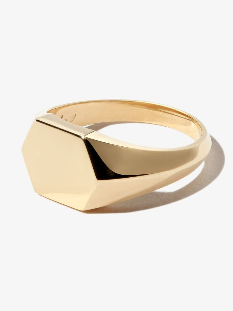 18k Yellow Gold Hex Knife Edge Signet Ring