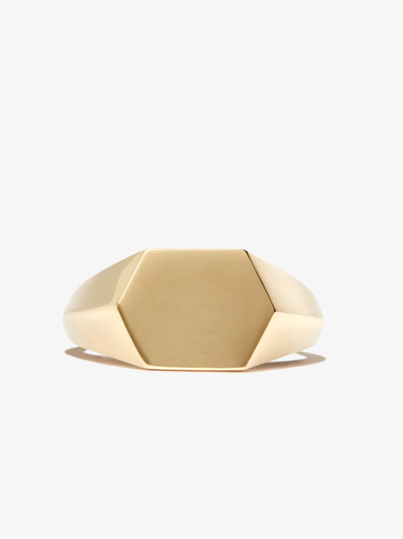 18k Yellow Gold Hex Knife Edge Signet Ring